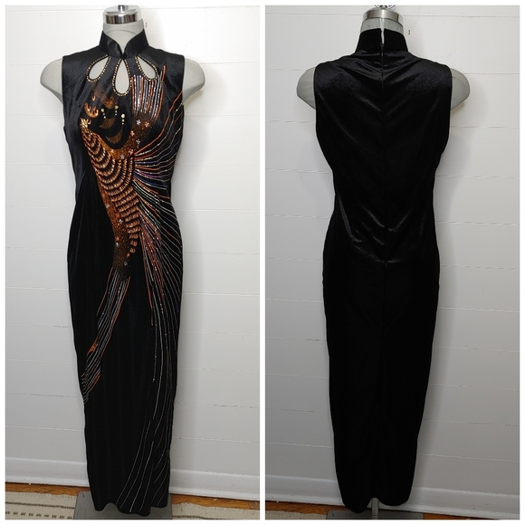 Vintage Dresses & Skirts - Vintage velvet Pheonix maxi dress size 4